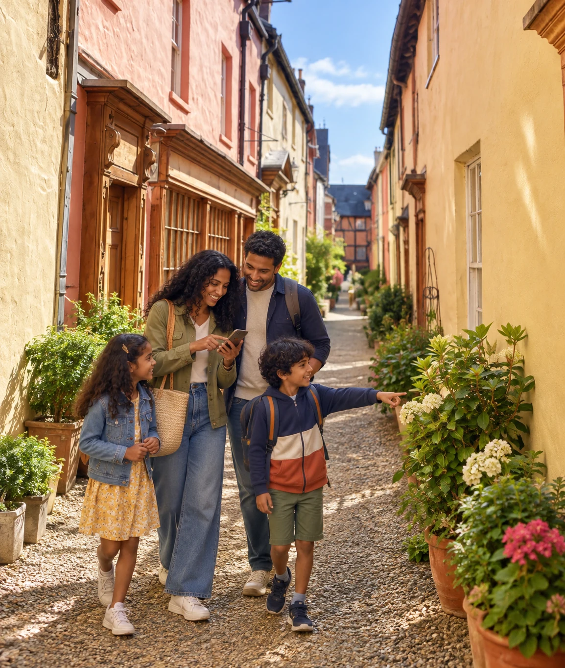 Family exploring Ludlow on a Mystery Picnic family day out in Shropshire