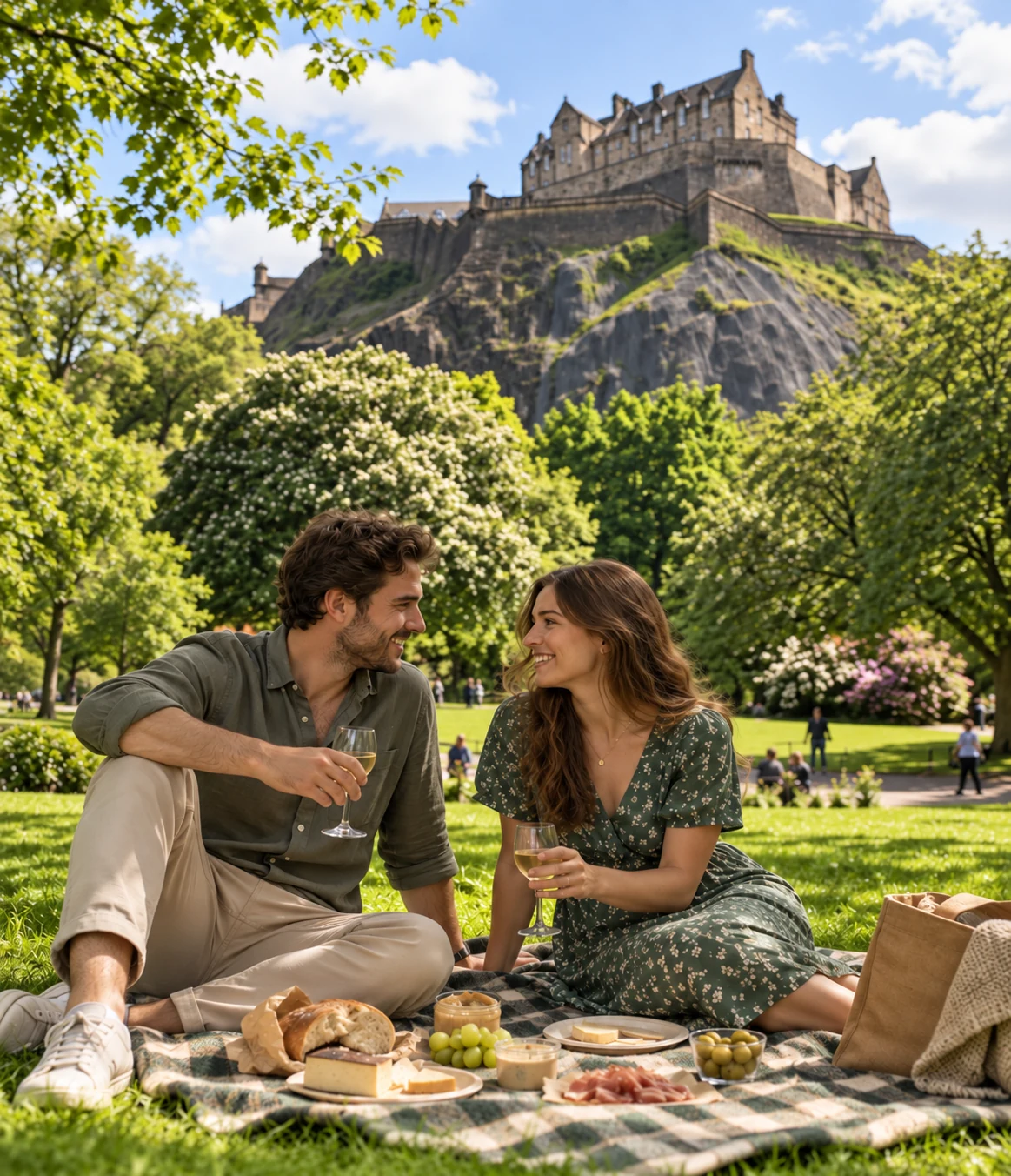 Couple enjoying a romantic Mystery Picnic day out in Edinburgh Old Town