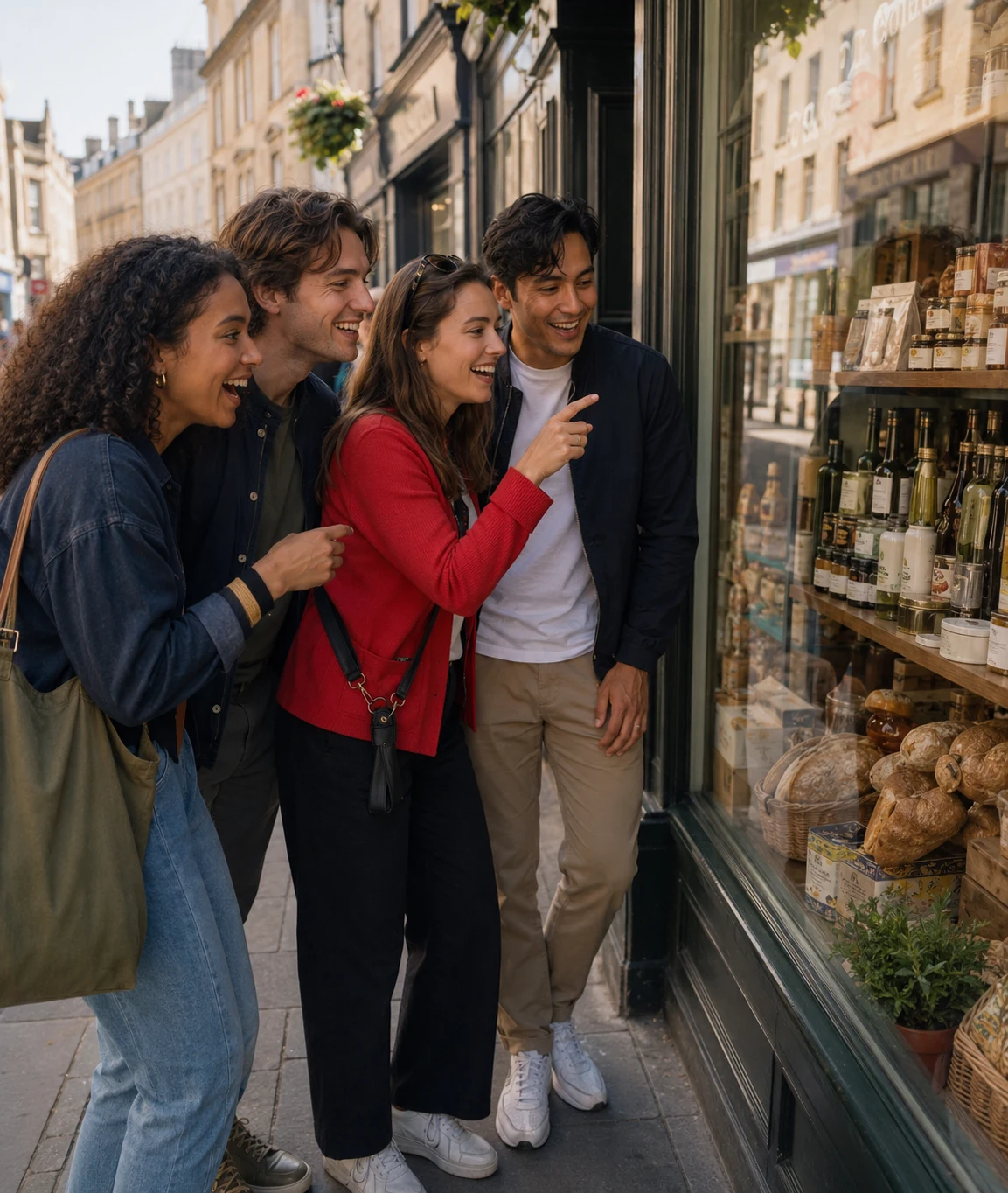 Friends exploring Bath together on a Mystery Picnic day out