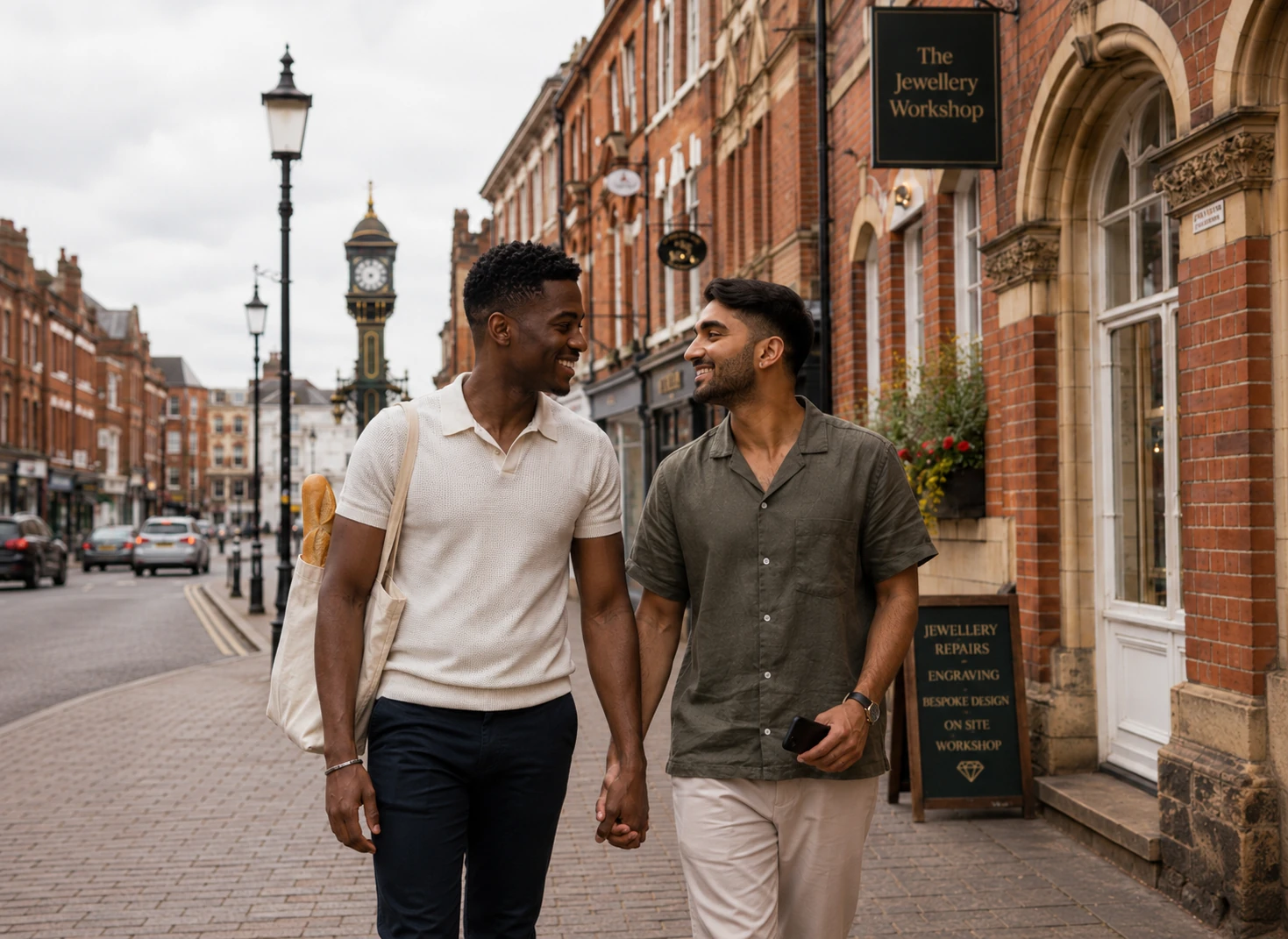 Couple exploring Birmingham together on a romantic Mystery Picnic